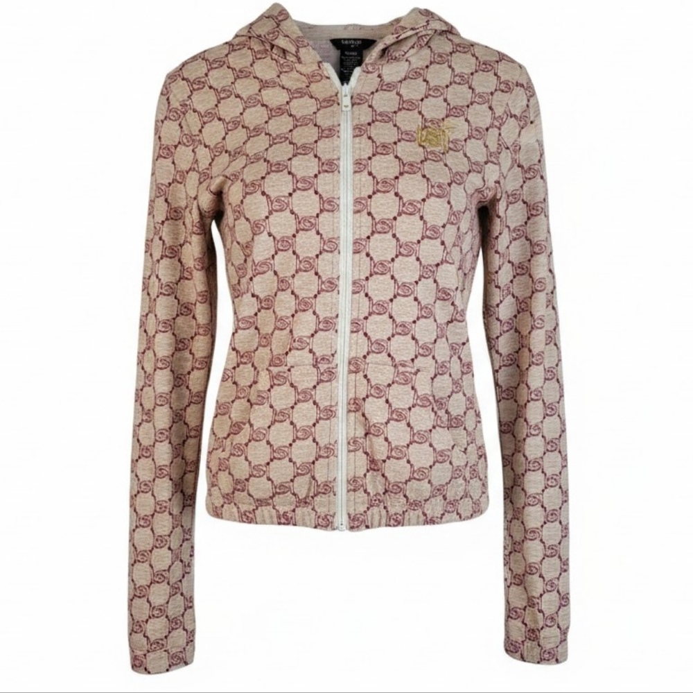 LAST DAY$$$BEBE Girls Hoodie Size 10/12 Pink Logo Print Zip Up Y2K